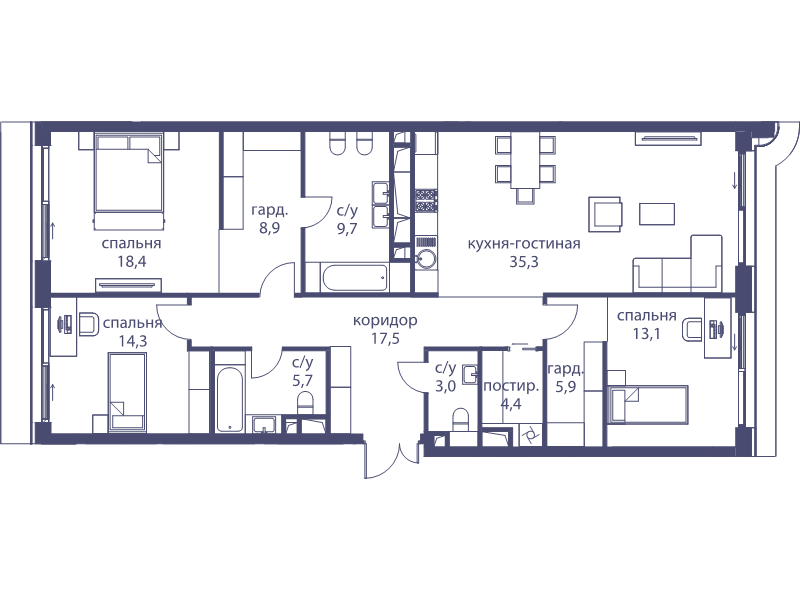 4 ккв (Евро) 136,6 м²