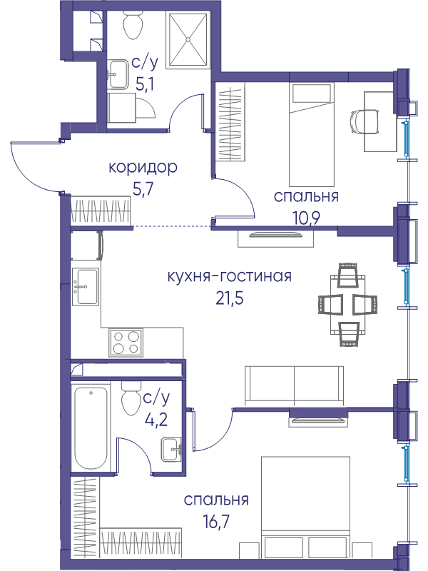 3 ккв (Евро) 64,1 м²