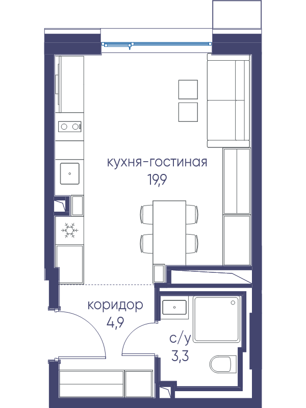 Студия 28,1 м²
