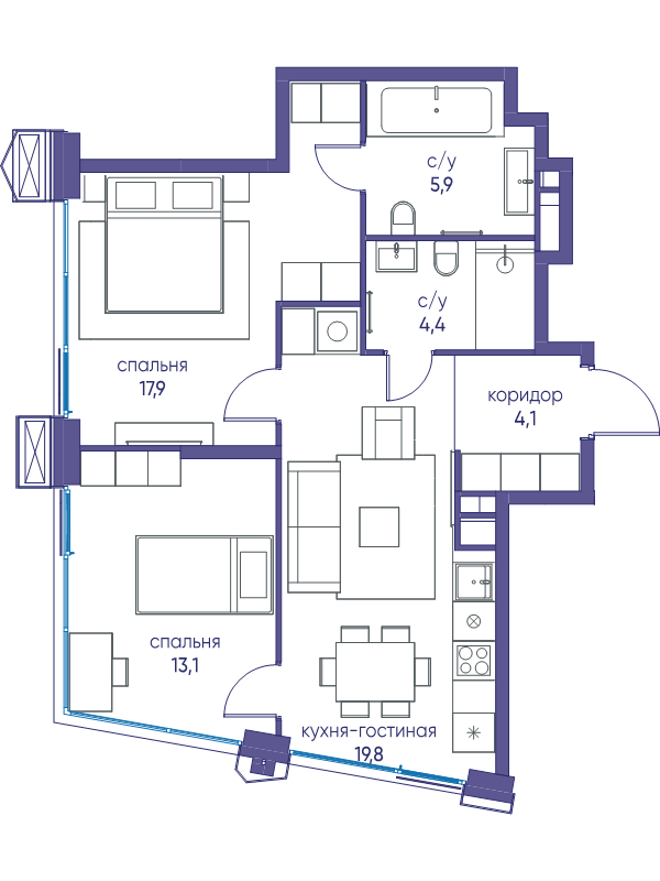 3 ккв (Евро) 65,2 м²