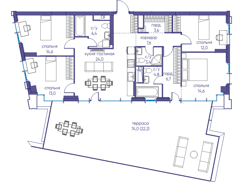 5 ккв (Евро) 132,8 м²