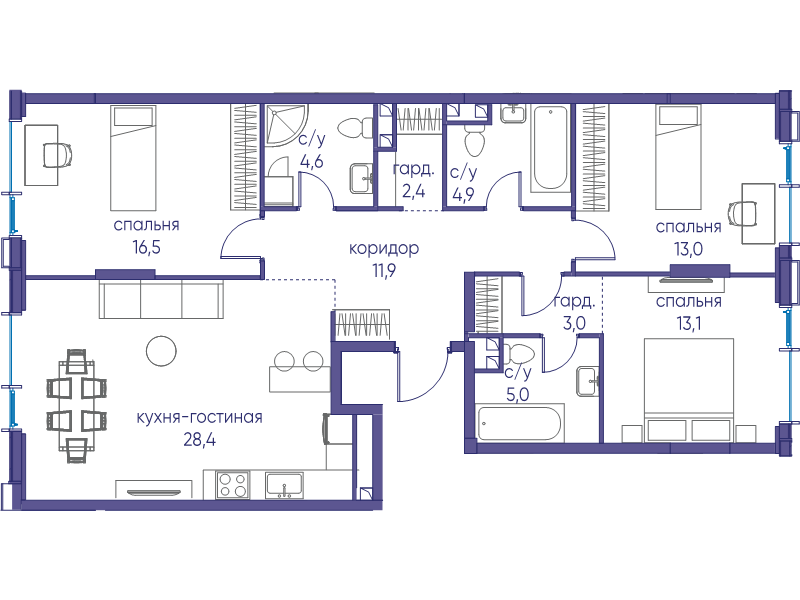4 ккв (Евро) 102,8 м²