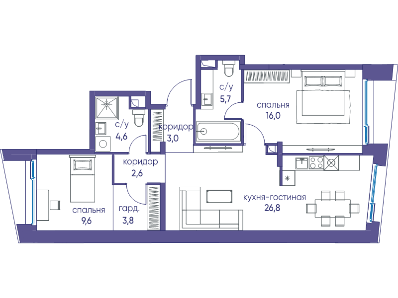3 ккв (Евро) 72,1 м²