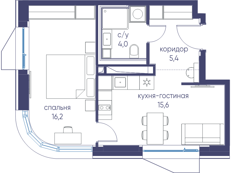 2 ккв (Евро) 41,2 м²