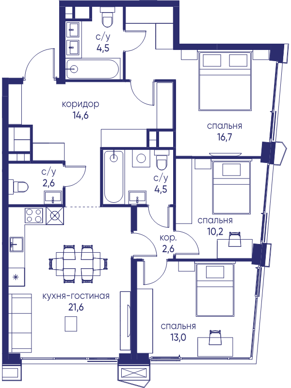 4 ккв (Евро) 90,3 м²