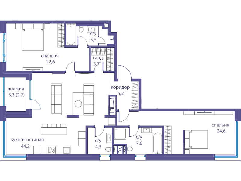 3 ккв (Евро) 122,4 м²