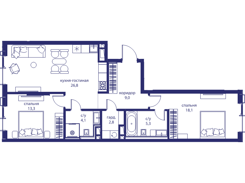 3 ккв (Евро) 79,4 м²