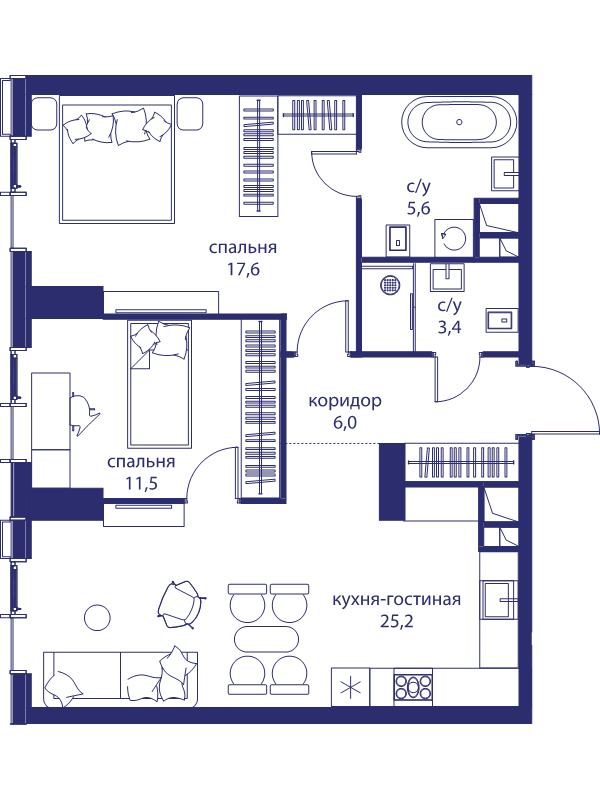 3 ккв (Евро) 69,3 м²