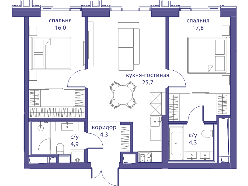 3 ккв (Евро) 73 м²
