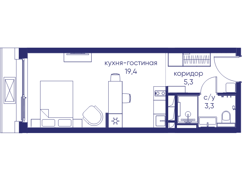 Студия 28 м²