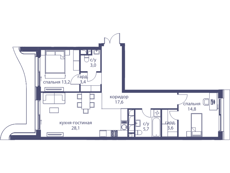 3 ккв (Евро) 89,4 м²