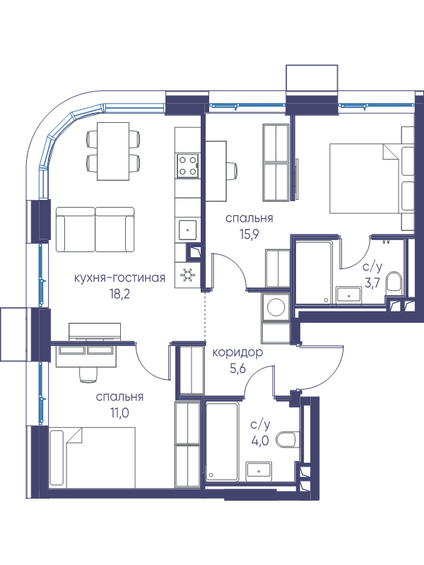 3 ккв (Евро) 58,4 м²