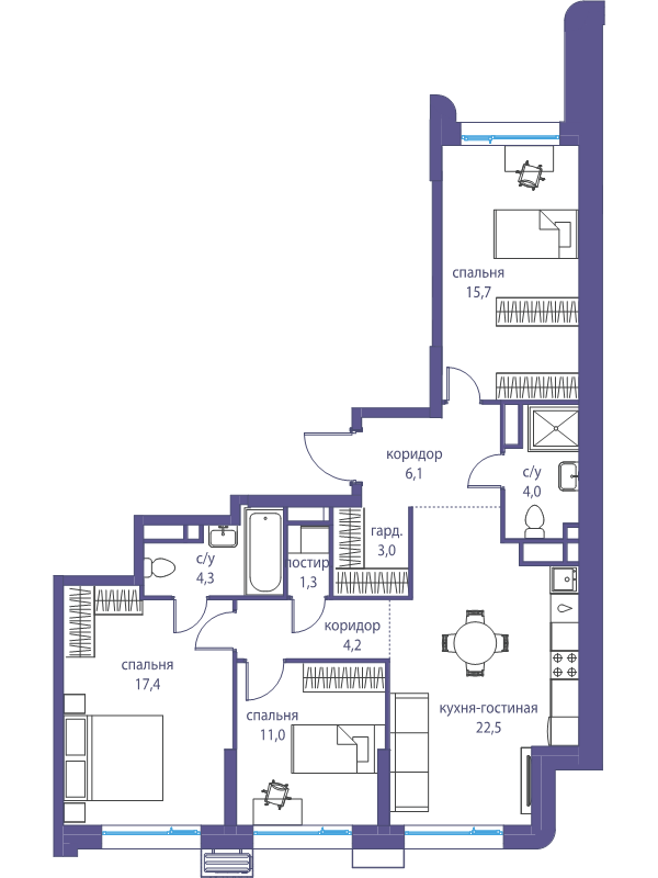 4 ккв (Евро) 89,5 м²