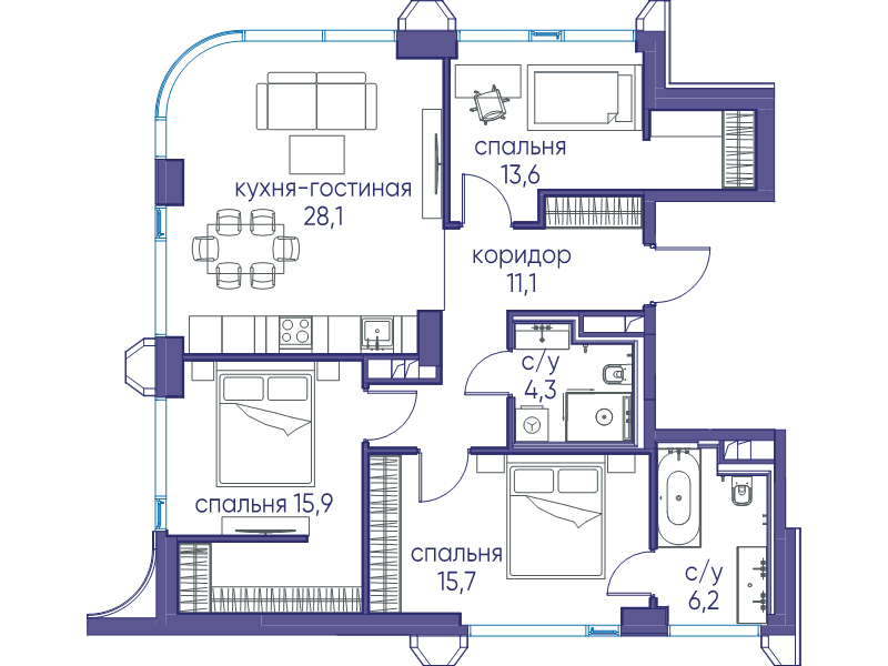 4 ккв (Евро) 94,9 м²
