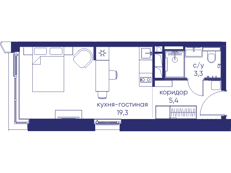 Студия 28 м²