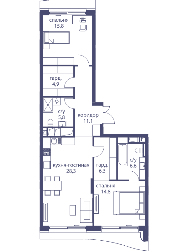 3 ккв (Евро) 93,6 м²