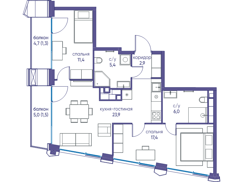 3 ккв (Евро) 69,8 м²
