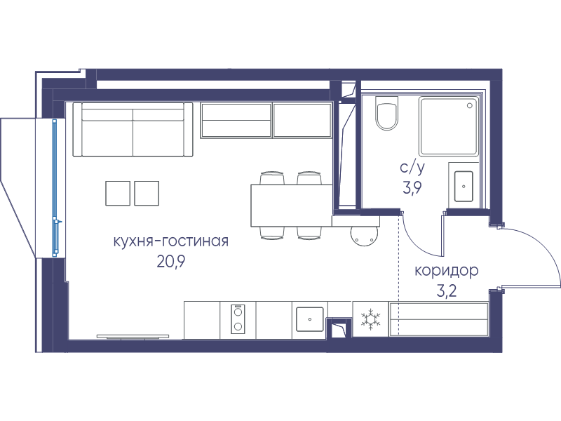 Студия 28 м²