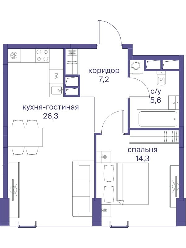 2 ккв (Евро) 53,4 м²