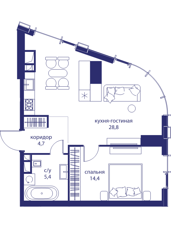 2 ккв (Евро) 53,3 м²