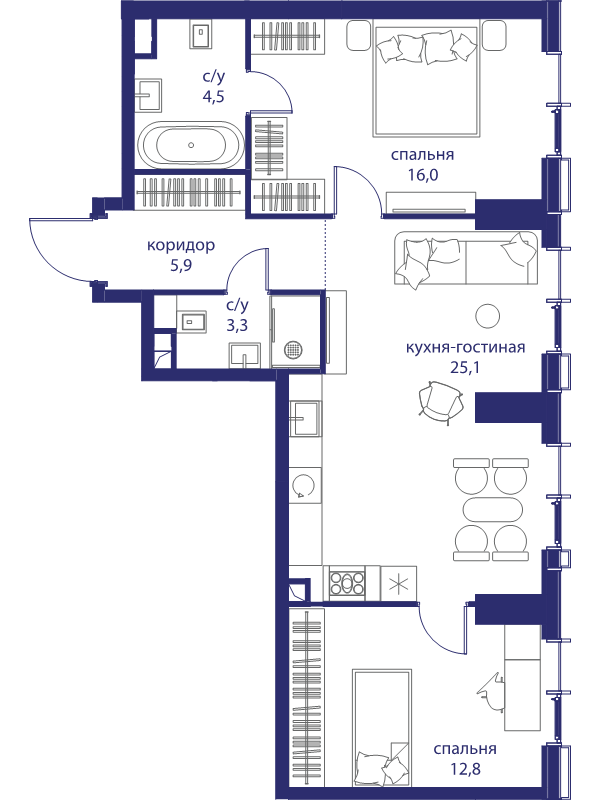 3 ккв (Евро) 67,6 м²
