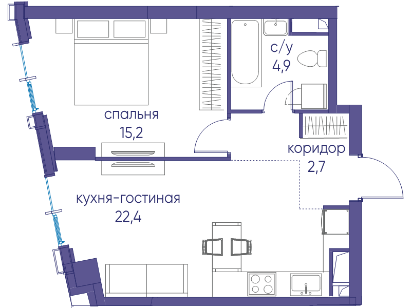 2 ккв (Евро) 45,2 м²