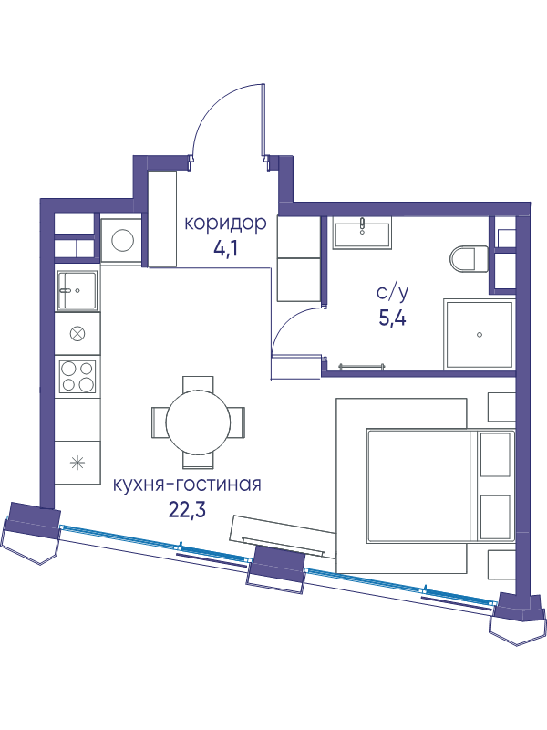 Студия 31,7 м²