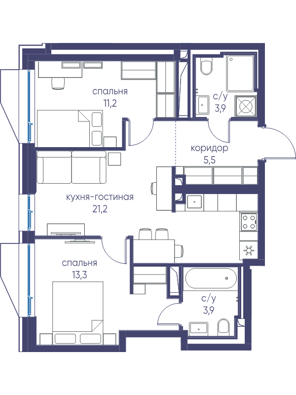 3 ккв (Евро) 59 м²
