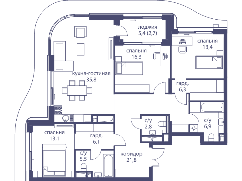 4 ккв (Евро) 130,7 м²