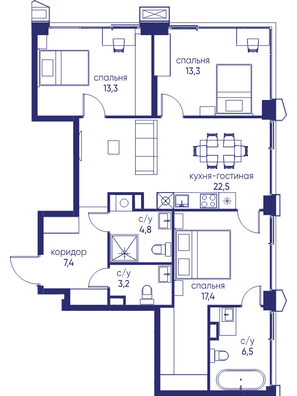 4 ккв (Евро) 88,4 м²