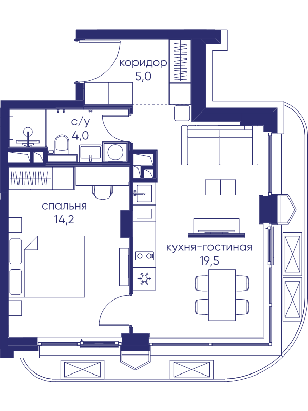 2 ккв (Евро) 42,7 м²