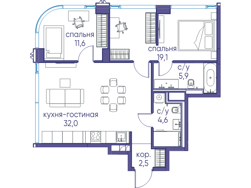 3 ккв (Евро) 75,7 м²