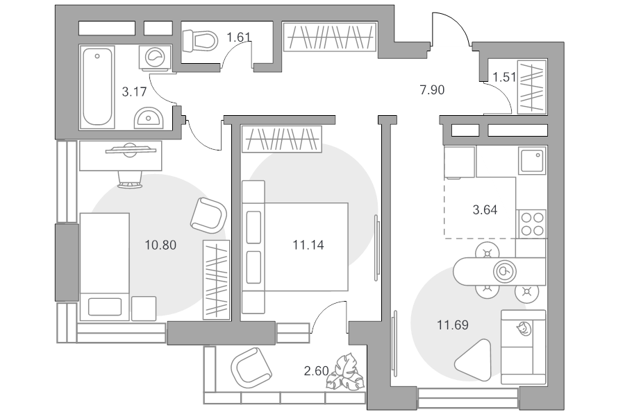 3 ккв (Евро) 54,1 м²