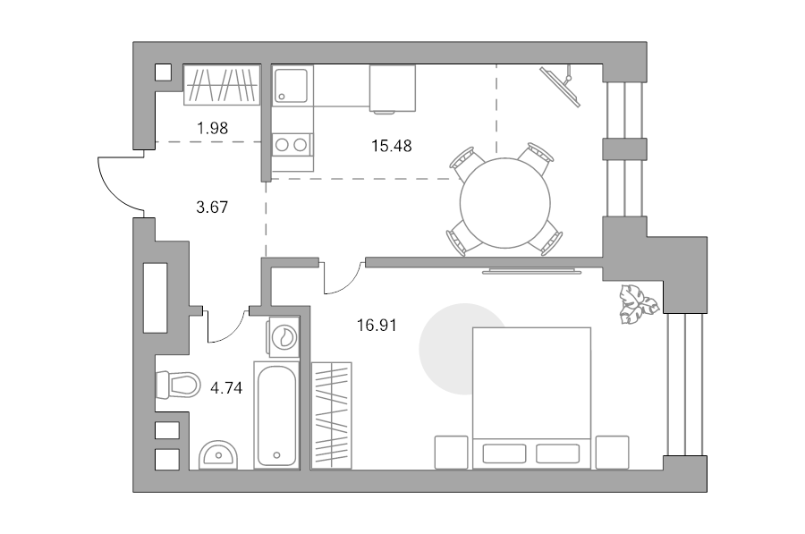 2 ккв (Евро) 42,8 м²