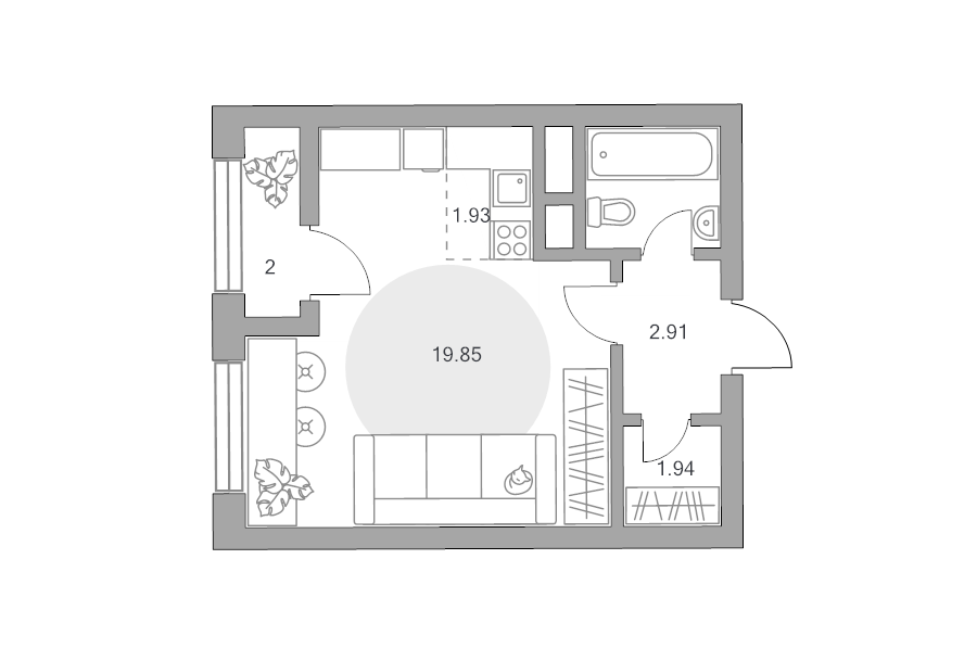 Студия 31,6 м²