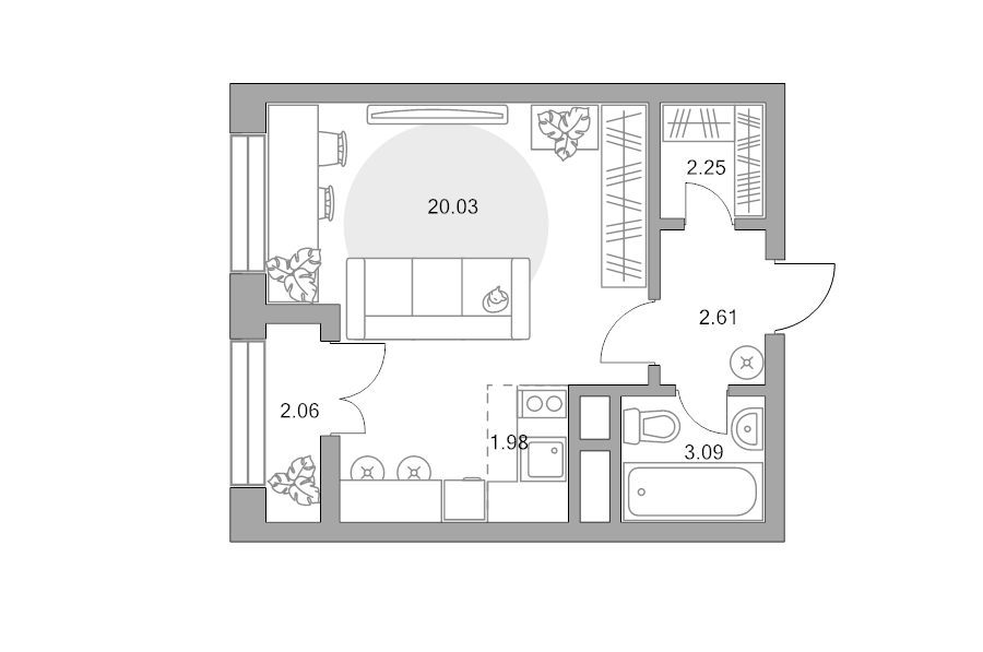 Студия 32 м²