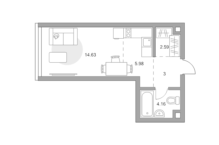 Студия 30,4 м²