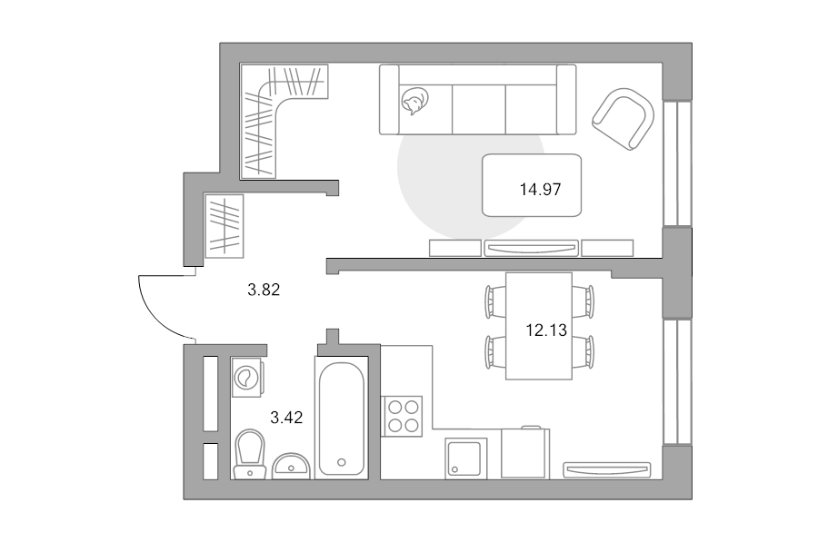 1 ккв 34,3 м²