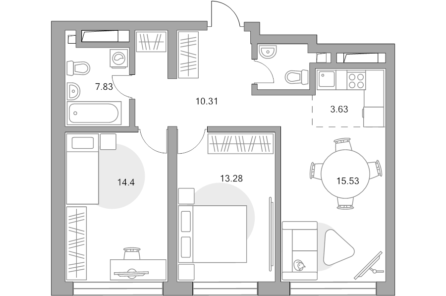 3 ккв (Евро) 65 м²