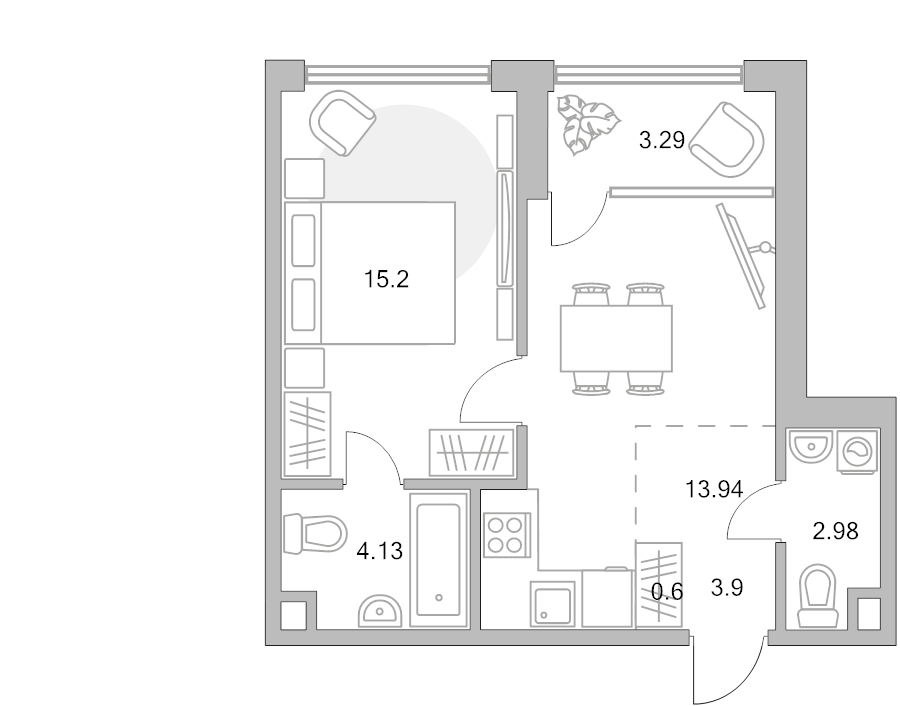 2 ккв (Евро) 44 м²