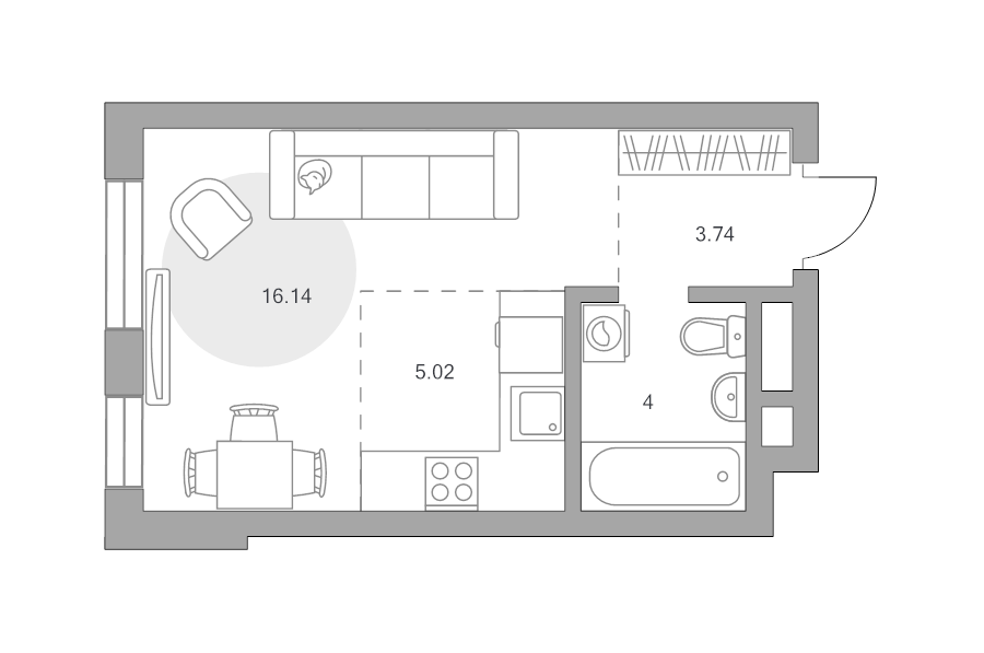 Студия 28,9 м²