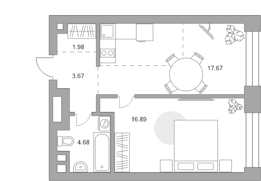 2 ккв (Евро) 44,9 м²