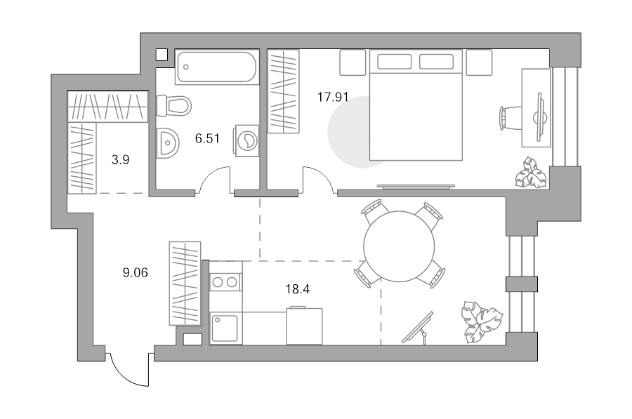 2 ккв (Евро) 55,8 м²