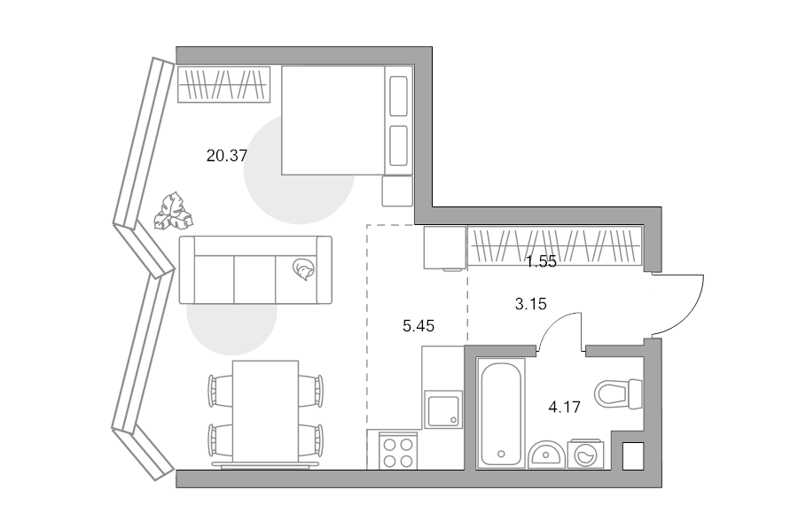 Студия 34,7 м²
