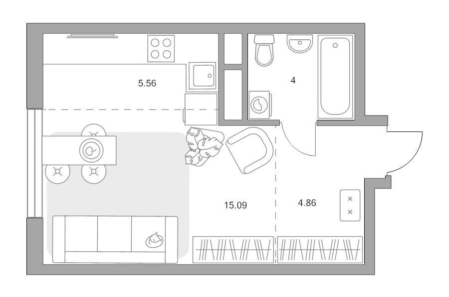 Студия 29,5 м²