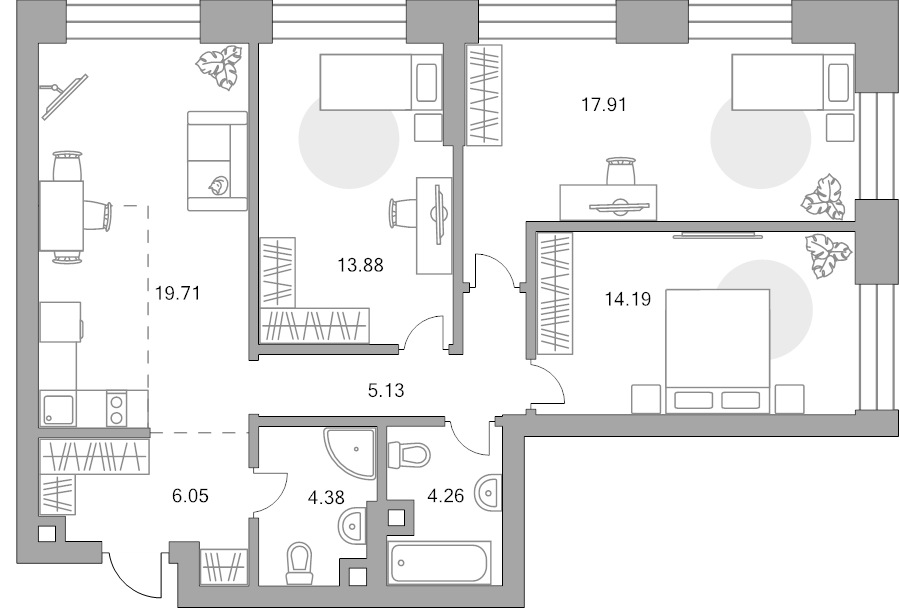 4 ккв (Евро) 85,5 м²