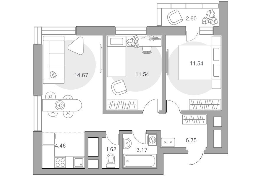 3 ккв (Евро) 56,4 м²