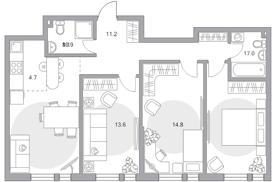 4 ккв (Евро) 86,3 м²
