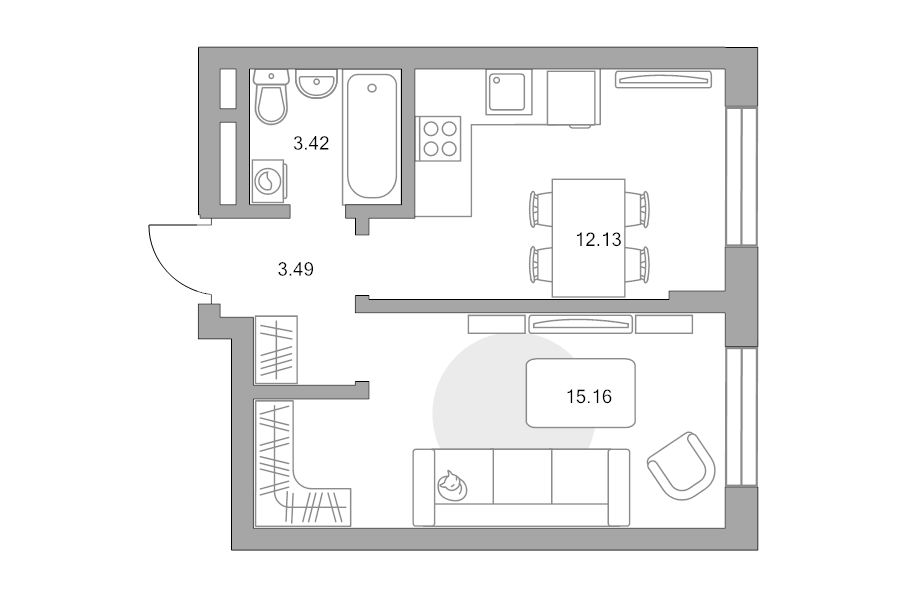 1 ккв 34,2 м²