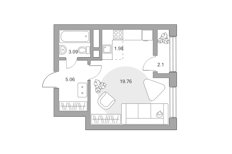 Студия 32 м²